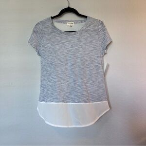 Maison Jules Top Navy Blue Striped with White Hem Mixie Tee New Size Small